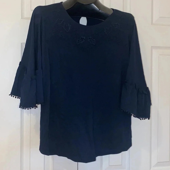 Ralph Lauren Navy Embroidered beaded blouse Sz  XL - Picture 3 of 13
